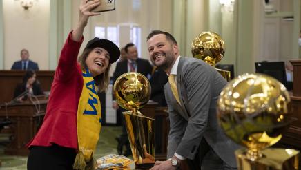 Warriors national championship trophy photos with Members and Staff in the Chamber