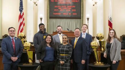 Warriors national championship trophy photos with Members and Staff in the Chamber