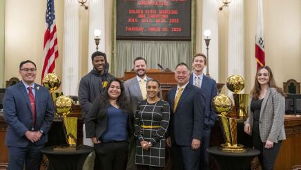 Warriors national championship trophy photos with Members and Staff in the Chamber