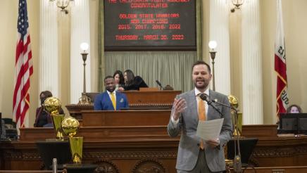 Warriors national championship trophy photos with Members and Staff in the Chamber