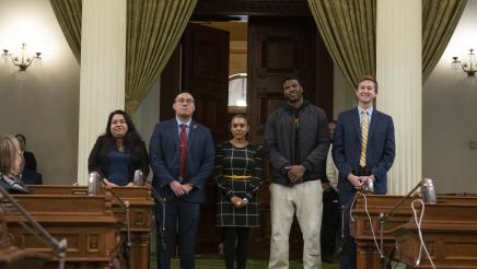 Warriors national championship trophy photos with Members and Staff in the Chamber