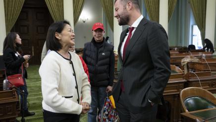 Assemblymember Haney and Haney Moy at the Adjournment in Memory of Connie Moy