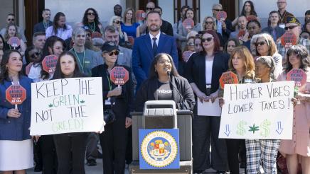 Photo of guest speaker from AB 564 Cannabis Tax Relief Press Conference