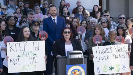 Photo of Caren Woodson (CA Cannabis Association) from AB 564 Cannabis Tax Relief Press Conference