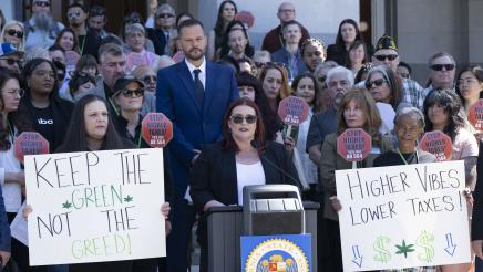 Photo of Caren Woodson (CA Cannabis Association) from AB 564 Cannabis Tax Relief Press Conference