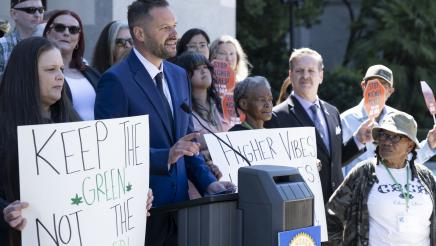 Asm. Haney speaking at AB 564 Cannabis Tax Relief Press Conference
