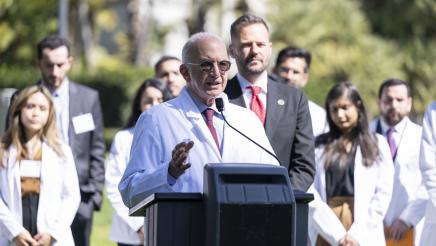 Photo of Stuart Bussey, of Union of America Physicians and Dentists, at Asm. Haney AB371 Dental Coverage Press Conference