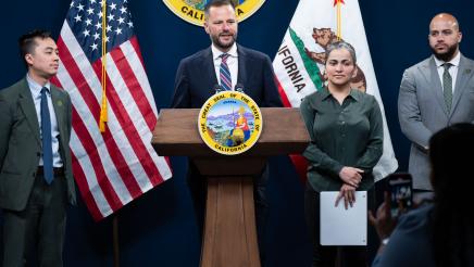 Asm. Haney speaking Renters Caucus Press Conference Photo