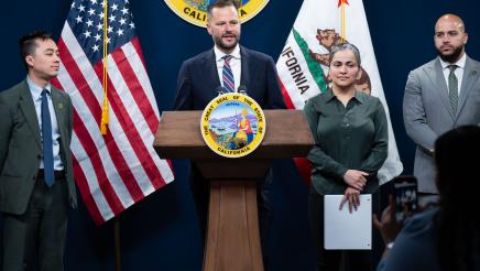Asm. Haney speaking Renters Caucus Press Conference Photo