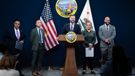 Asm. Haney speaking Renters Caucus Press Conference Photo