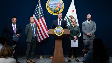 Asm. Haney speaking Renters Caucus Press Conference Photo
