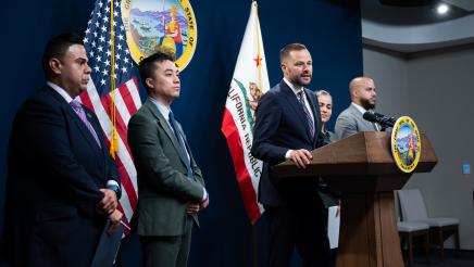 Asm. Haney speaking Renters Caucus Press Conference Photo
