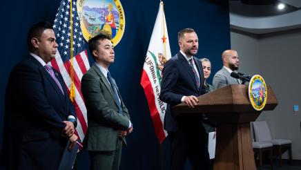 Asm. Haney speaking Renters Caucus Press Conference Photo