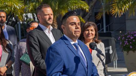 Asm. Haney and guest speaking at AB342 Press Conference