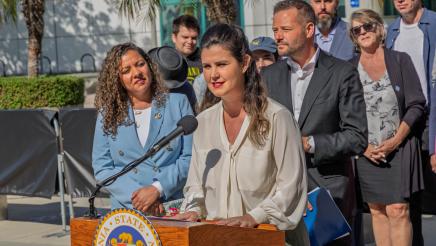 Asm. Haney and guest speaking at AB342 Press Conference