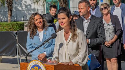 Asm. Haney and guest speaking at AB342 Press Conference