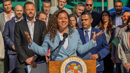 Asm. Haney and guest speaking at AB342 Press Conference