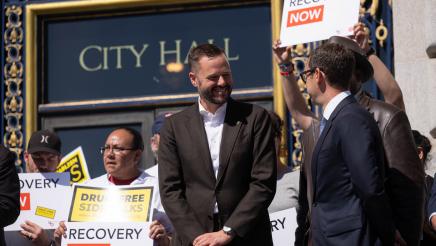 Photo of Asm. Haney and guest at Recovery Housing Presser