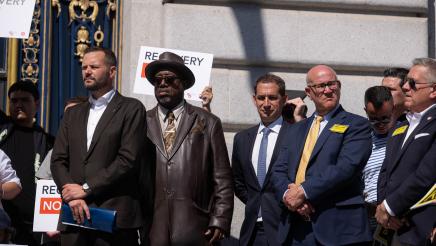 Photo of Asm. Haney and guest at Recovery Housing Presser