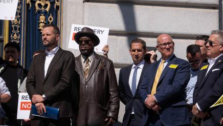 Photo of Asm. Haney and guest at Recovery Housing Presser