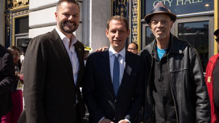 Photo of Asm. Haney and guest at Recovery Housing Presser