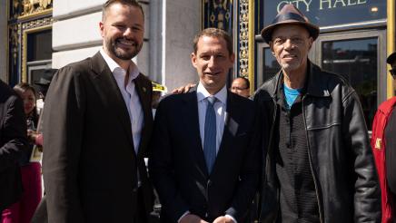 Photo of Asm. Haney and guest at Recovery Housing Presser