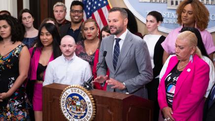 Asm. Haney speaking Trans Month Presser Photo