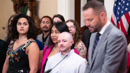 Asm. Haney speaking Trans Month Presser Photo